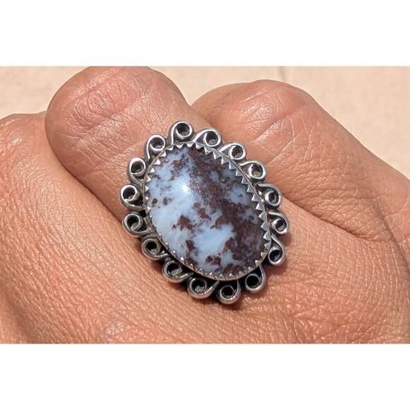 Vintage native American Sterling Silver Ring Size 5 Signed MW Dendritic Agate? - Picture 1 of 13